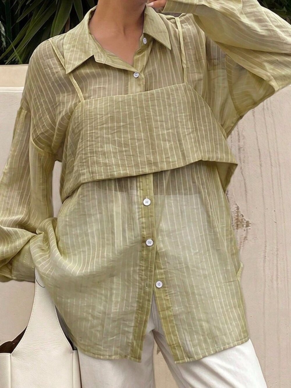 Khaki Casual Women's Striped Loose Shirt